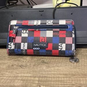 Nautica Women Red and Blue Checkered Wallet